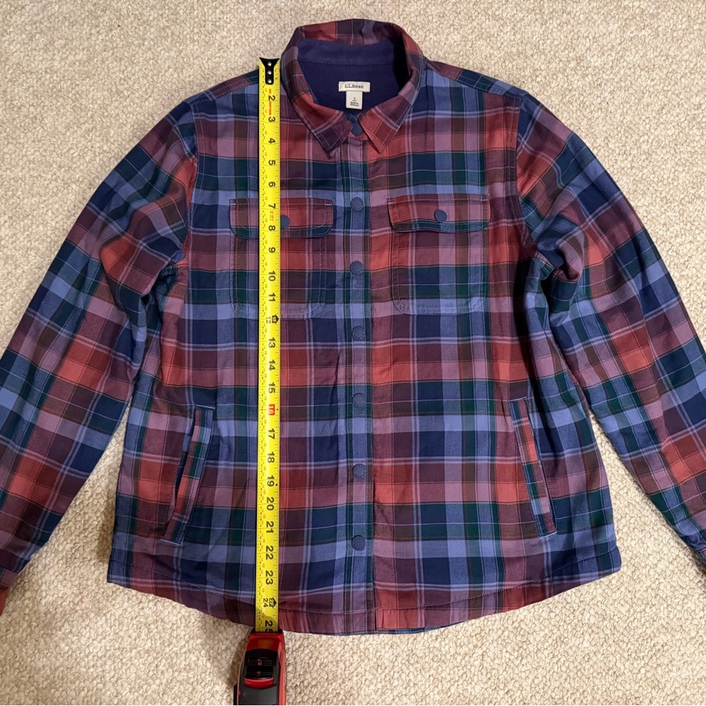 L.L.Bean Fleece Lined Plaid Jacket Petite Small Warm Shacket Coat - Picture 4 of 11